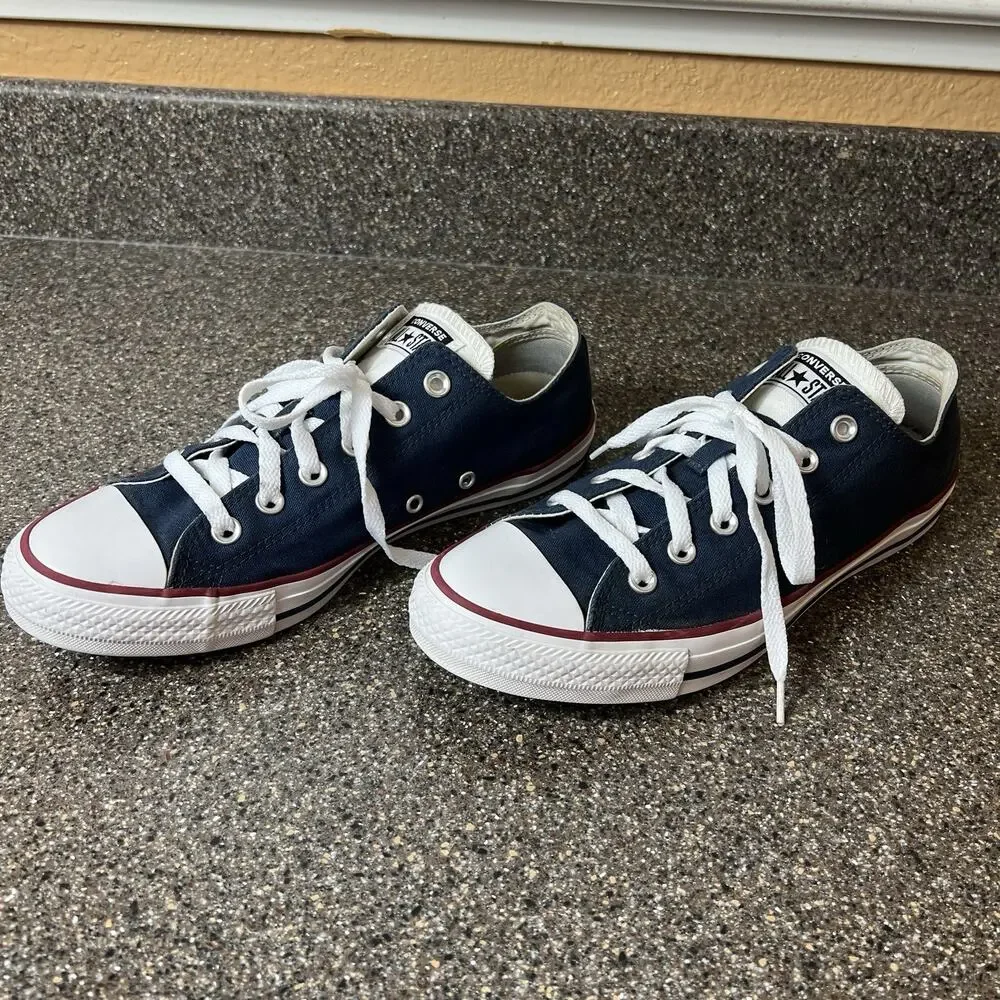Converse All Star Womens 10 Blue Canvas Sneaker Lace Up Low Mens 8 Double Tongue